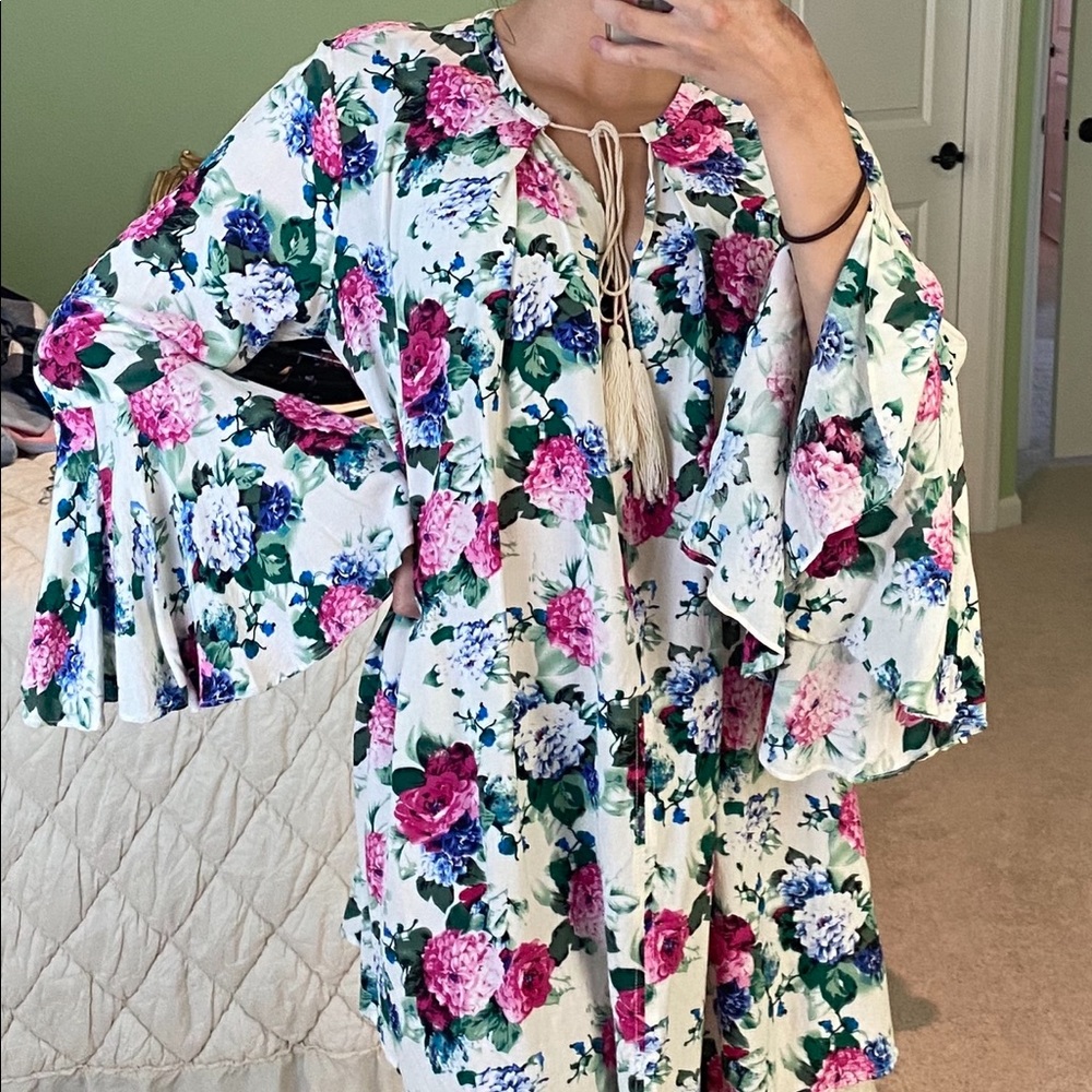 Short flared long sleeve floral dress